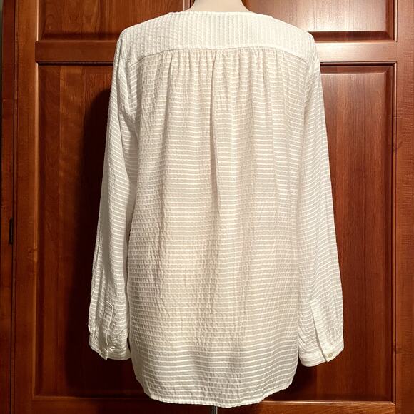 Loft White Embroidered Long Sleeve Blouse Womens Medium - Picture 7 of 9